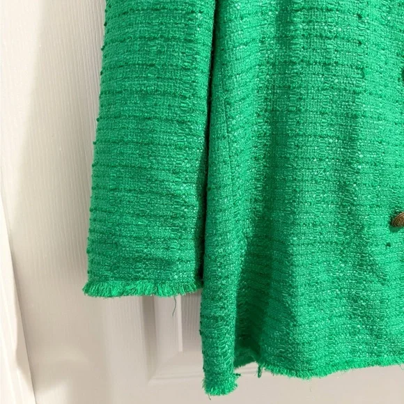 Zara Textured Double Breasted Blazer Tweed Longline Fall Boho Green Sz Large NWT - Picture 8 of 11